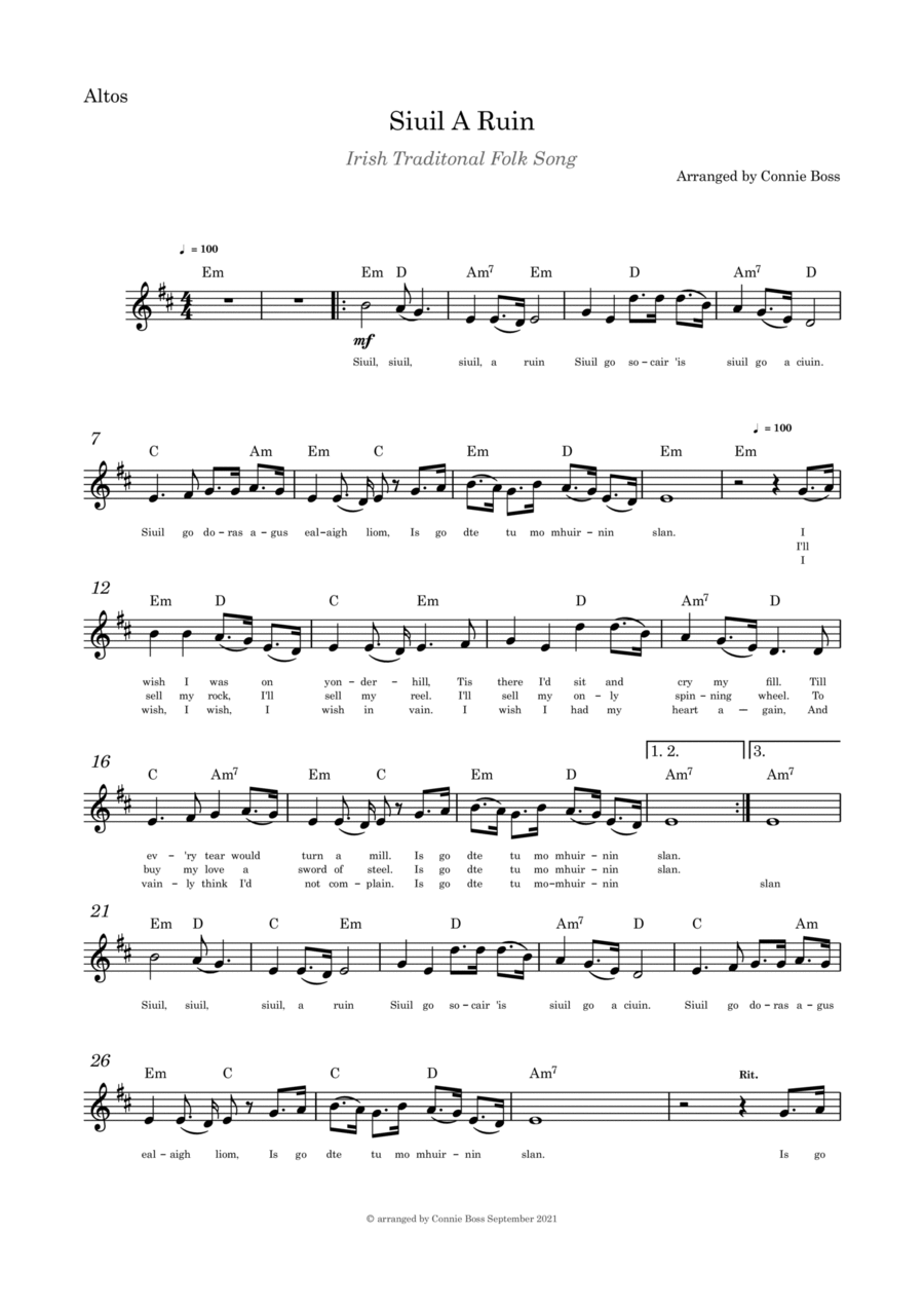 Siuil A Ruin - vocal solo with guitar chords Easy Guitar scores gallery preview page 1