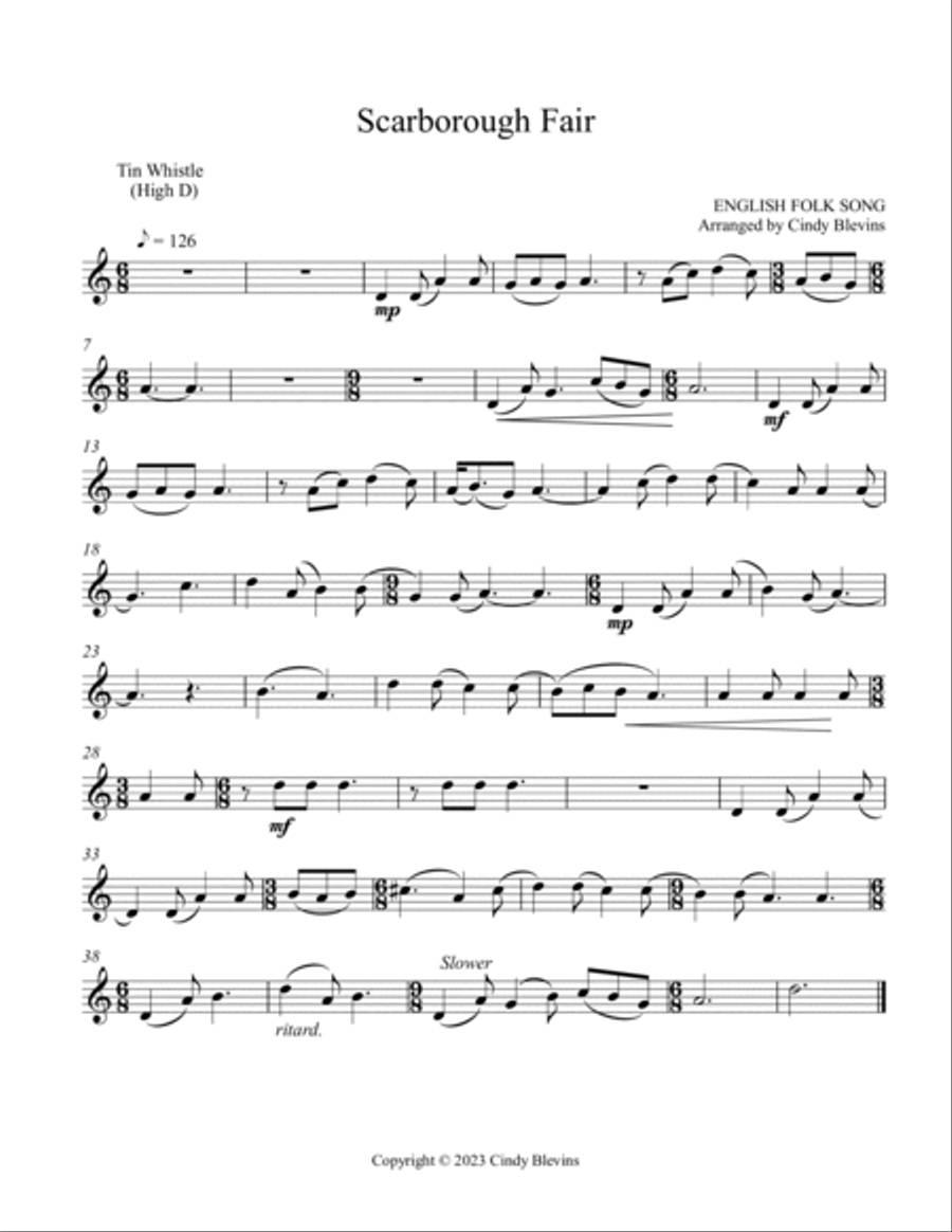 Scarborough Fair, Harp and Tin Whistle (D) Harp scores gallery preview page 5