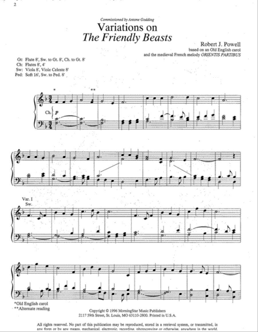 Variations on The Friendly Beasts Organ scores gallery preview page 2