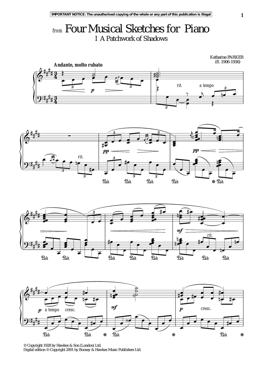 Four Musical Sketches For Piano, A Patchwork Of Shadows Piano Solo scores gallery preview page 1