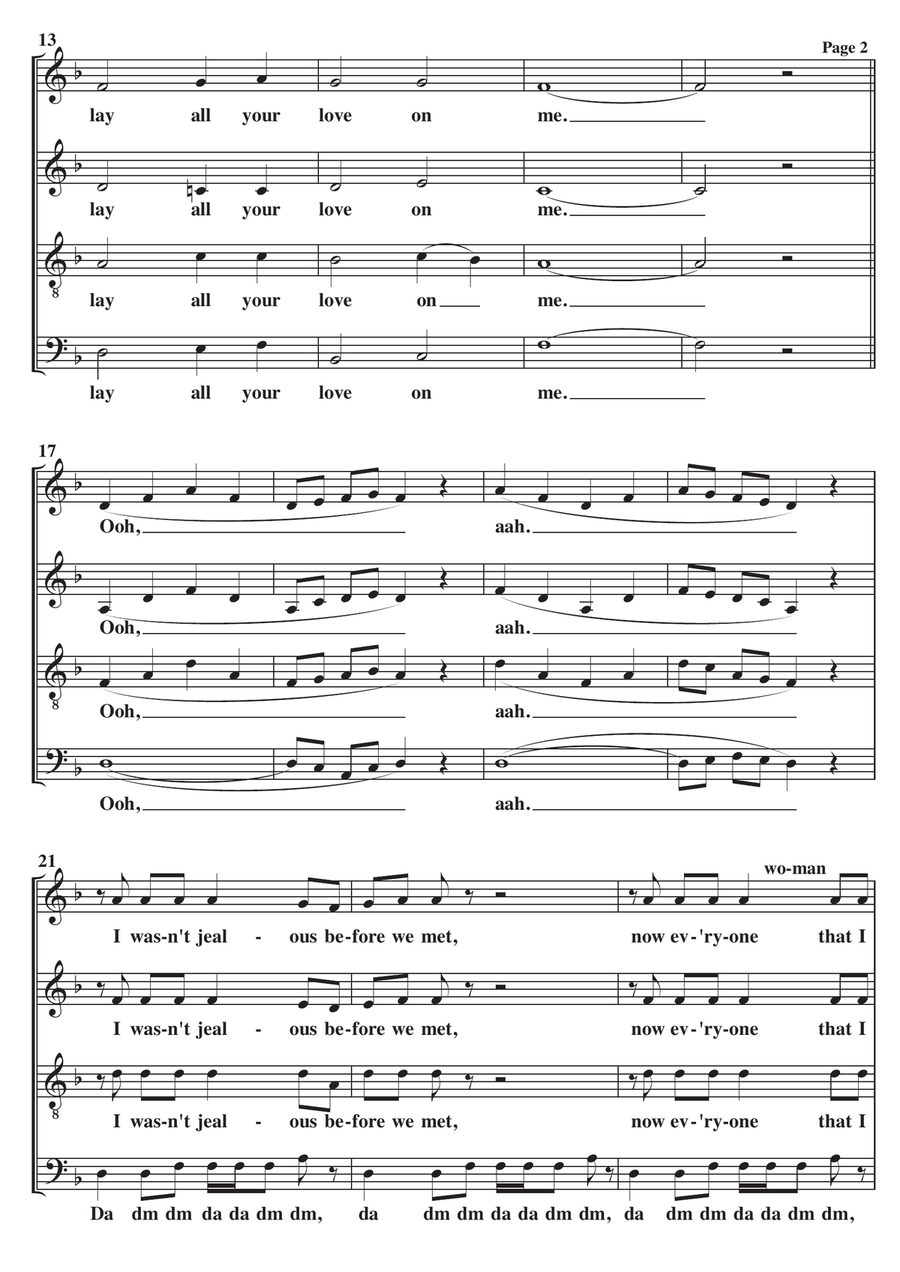 Lay All Your Love On Me 4-Part scores gallery preview page 2