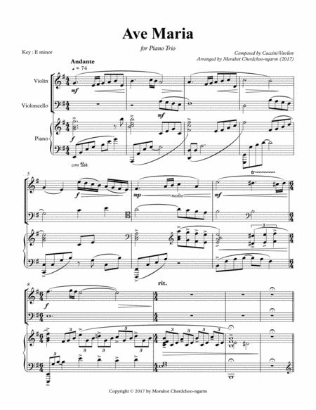 Ave Maria (Caccini) for Piano Trio