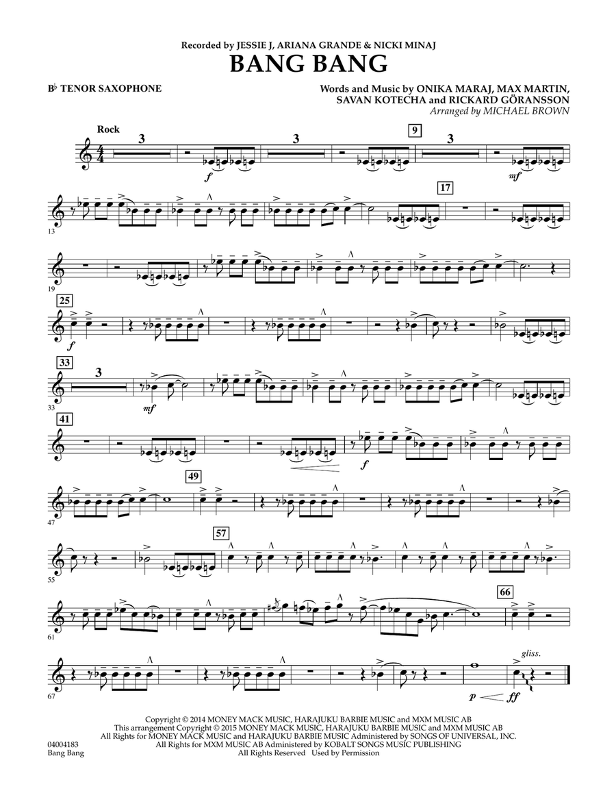 Bang Bang - Bb Tenor Saxophone Concert Band scores gallery preview page 1