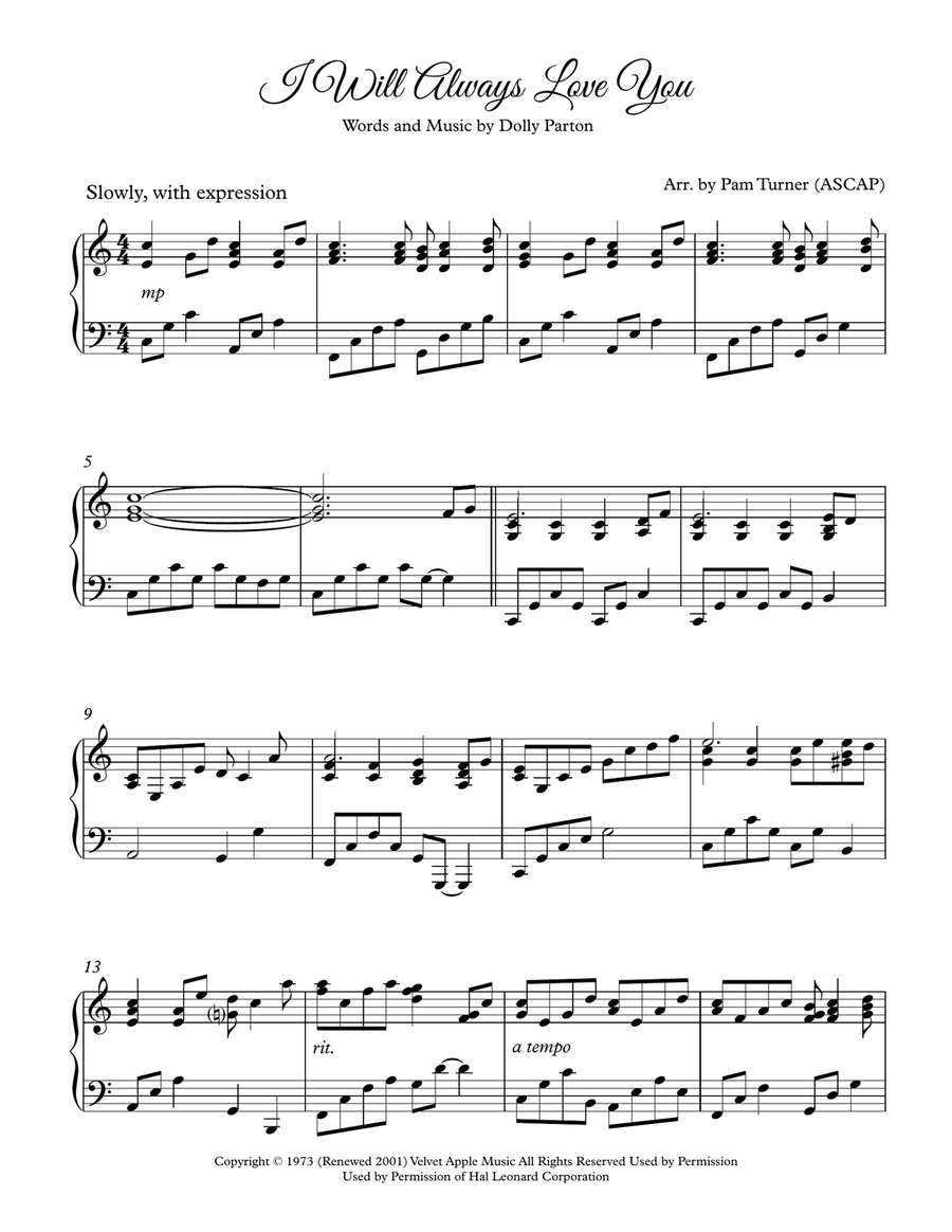 I Will Always Love You I Will Always Love You Piano Solo scores gallery preview page 3