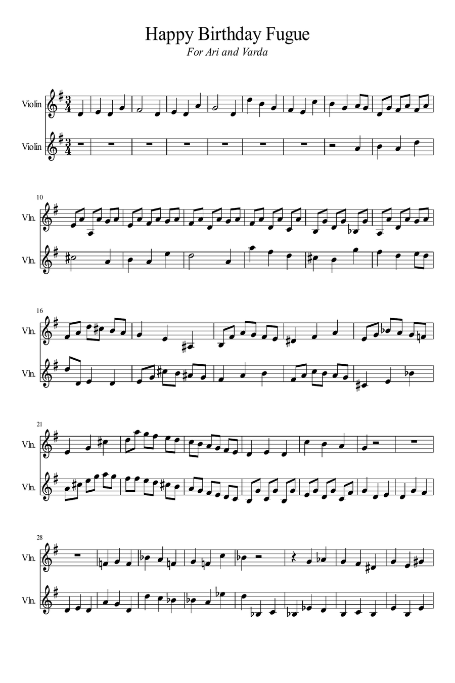 Happy Birthday Fugue for Two Violinists with a Sense of Humor String Duet scores gallery preview page 3