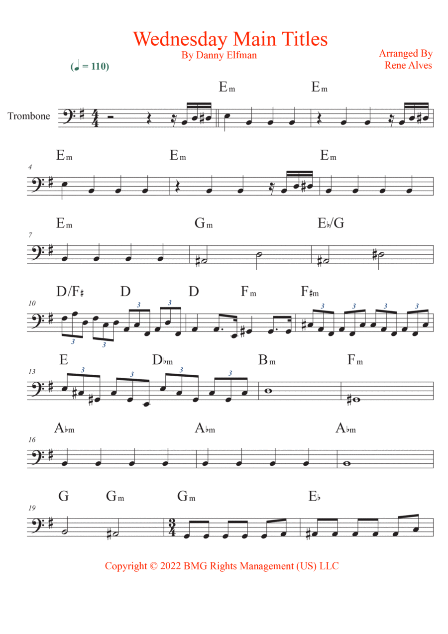 Wednesday Main Titles Wednesday Main Titles Trombone Solo scores gallery preview page 1