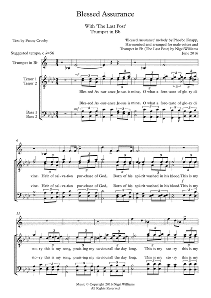 Hymn Concertato, Blessed Assurance, with The Last Post, for TTBB choir and trumpet in Bb image number null