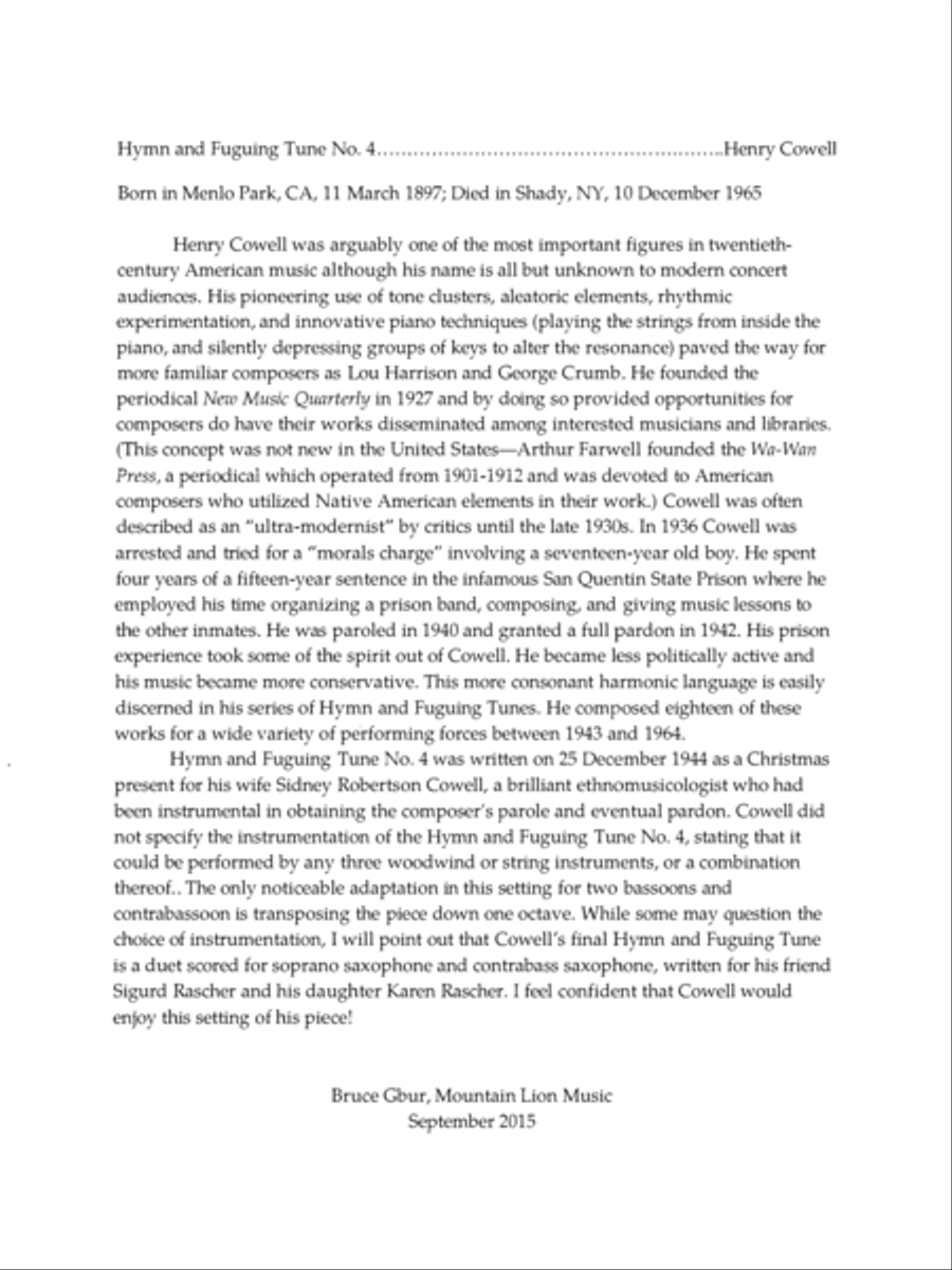 Hymn & Fuguing Tune #4 Bassoon scores gallery preview page 3