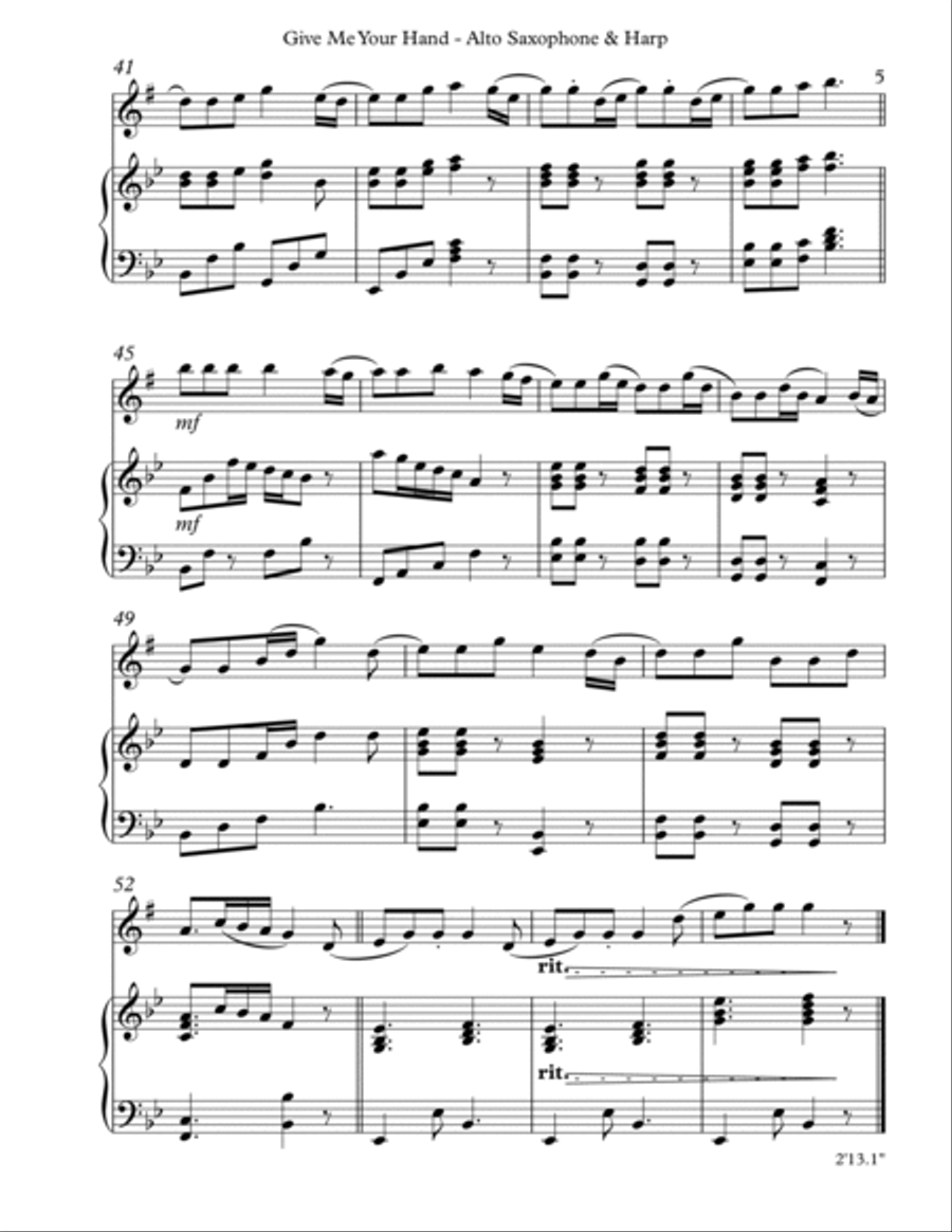 Give Me Your Hand, Duet for Eb Alto Saxophone & Harp image number null