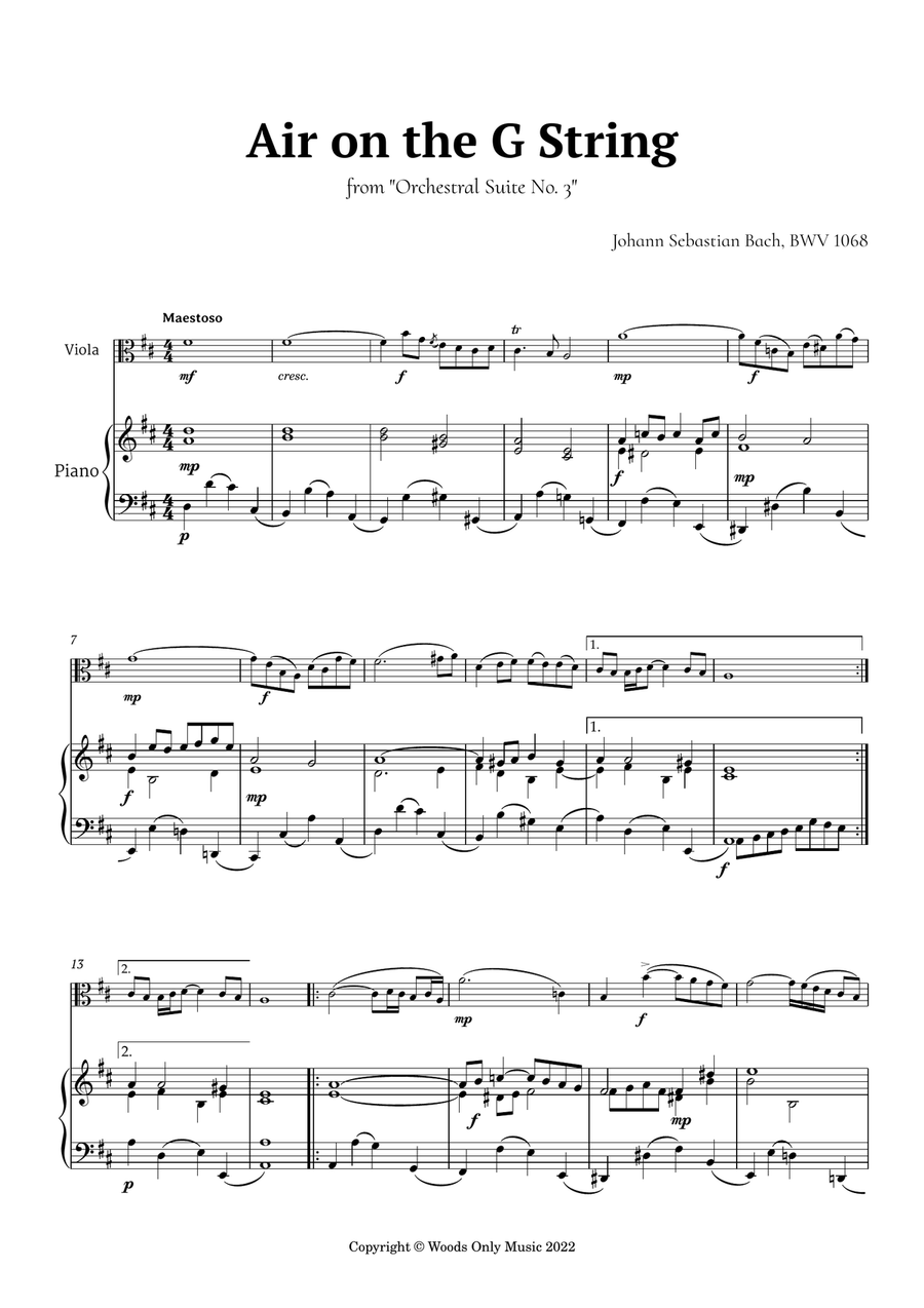 Air on the G String by Bach for Viola and Piano Piano scores gallery preview page 2