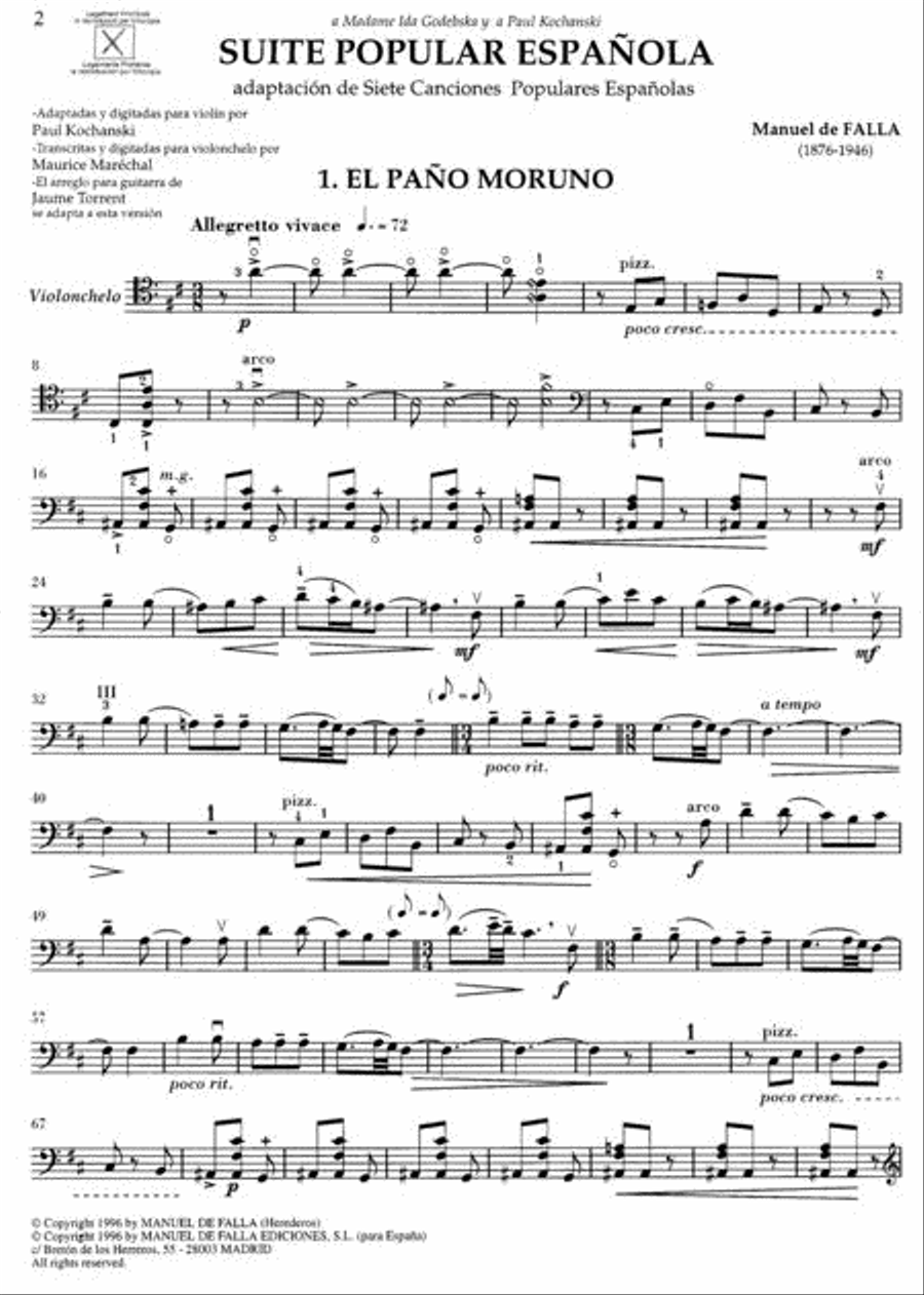 7 Canciones Populares Espanolas (vers. J. Torrent) by Manuel de Falla -  Voice - Sheet Music | Sheet Music Plus