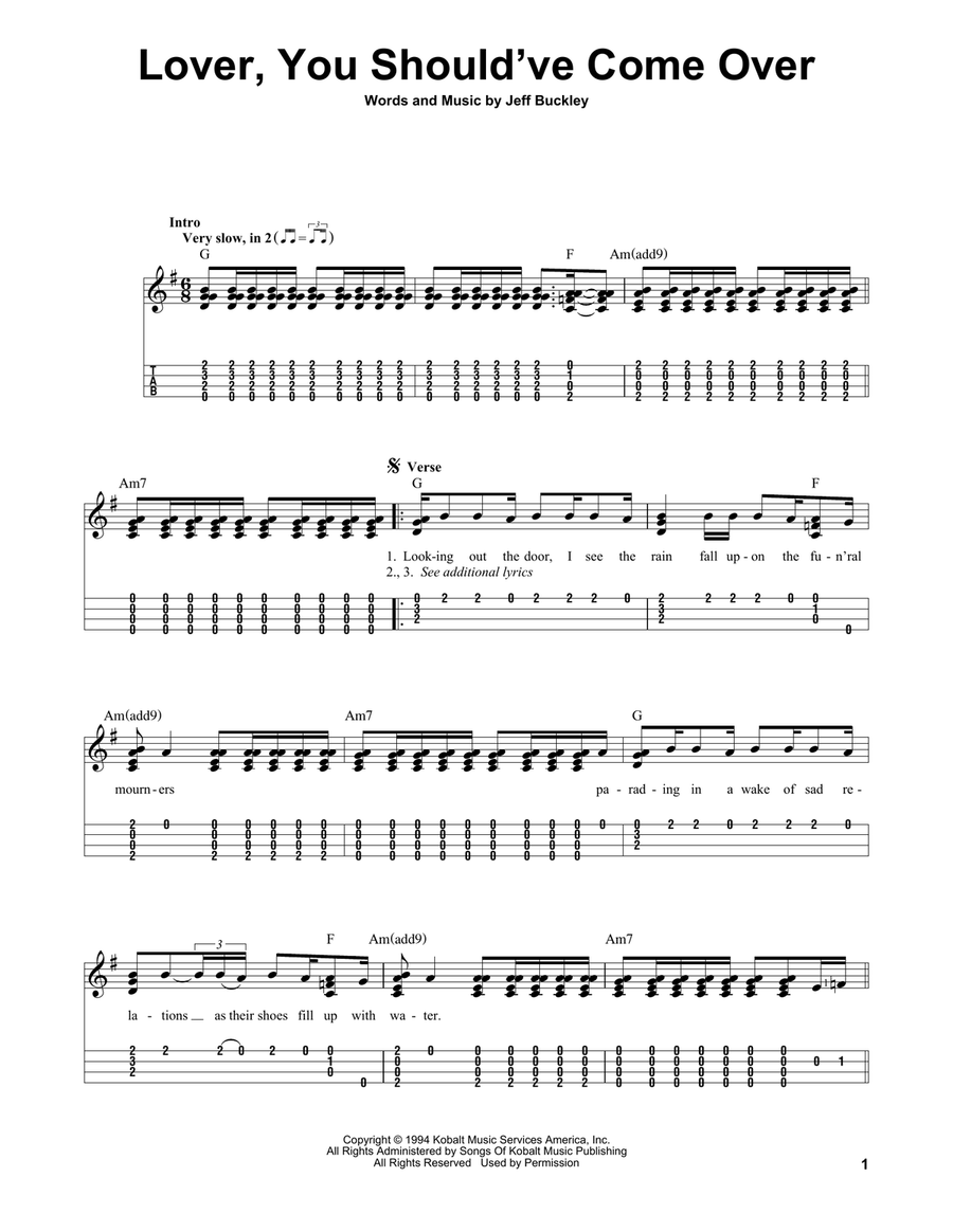 Lover, You Should've Come Over Ukulele scores gallery preview page 1