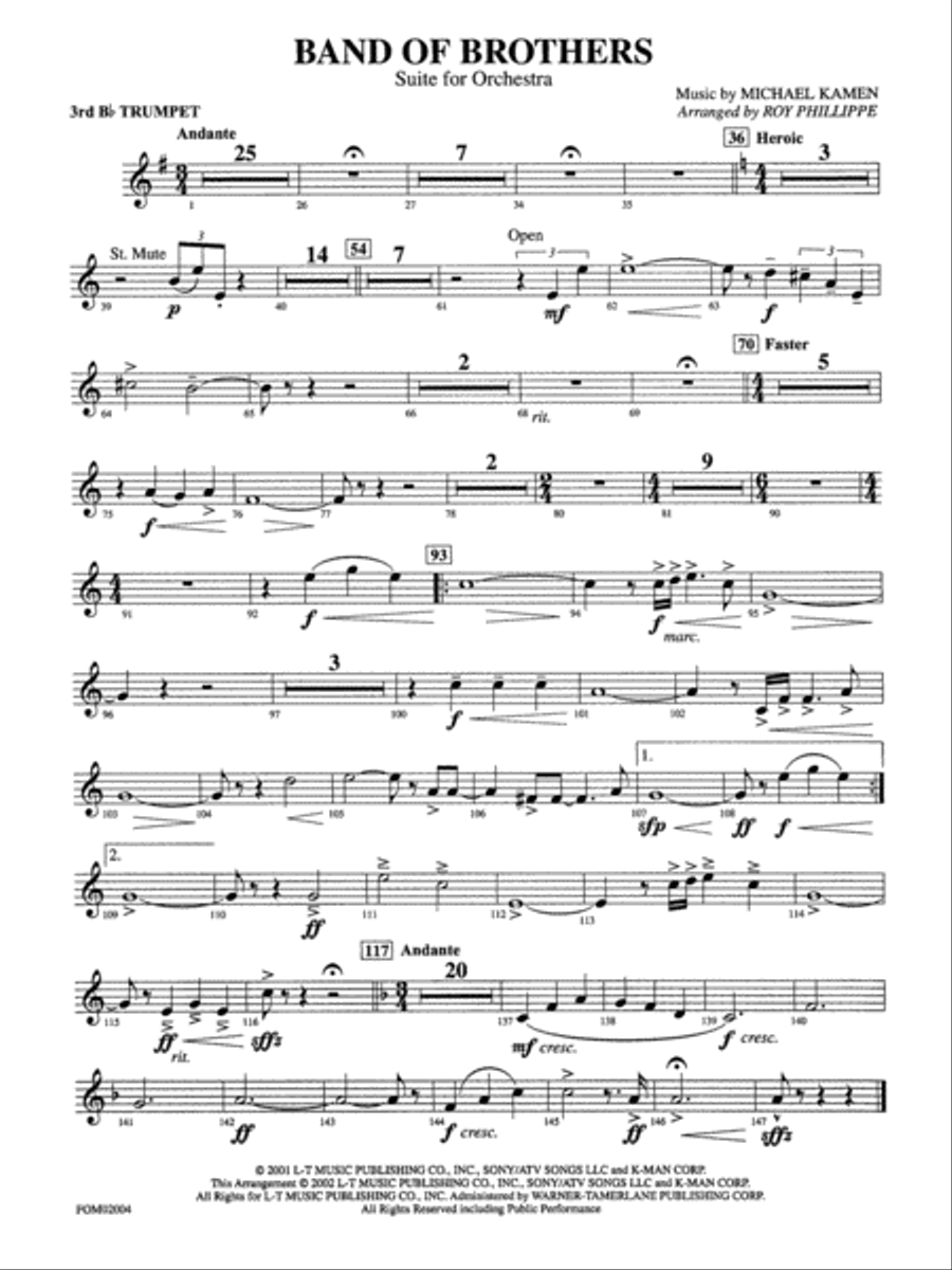 Band of Brothers: 3rd B-flat Trumpet Full Orchestra scores gallery preview page 1