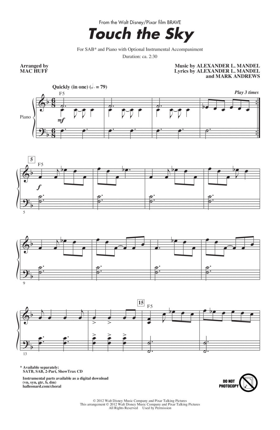 Touch The Sky (From Brave) (arr. Mac Huff) 3-Part scores gallery preview page 1