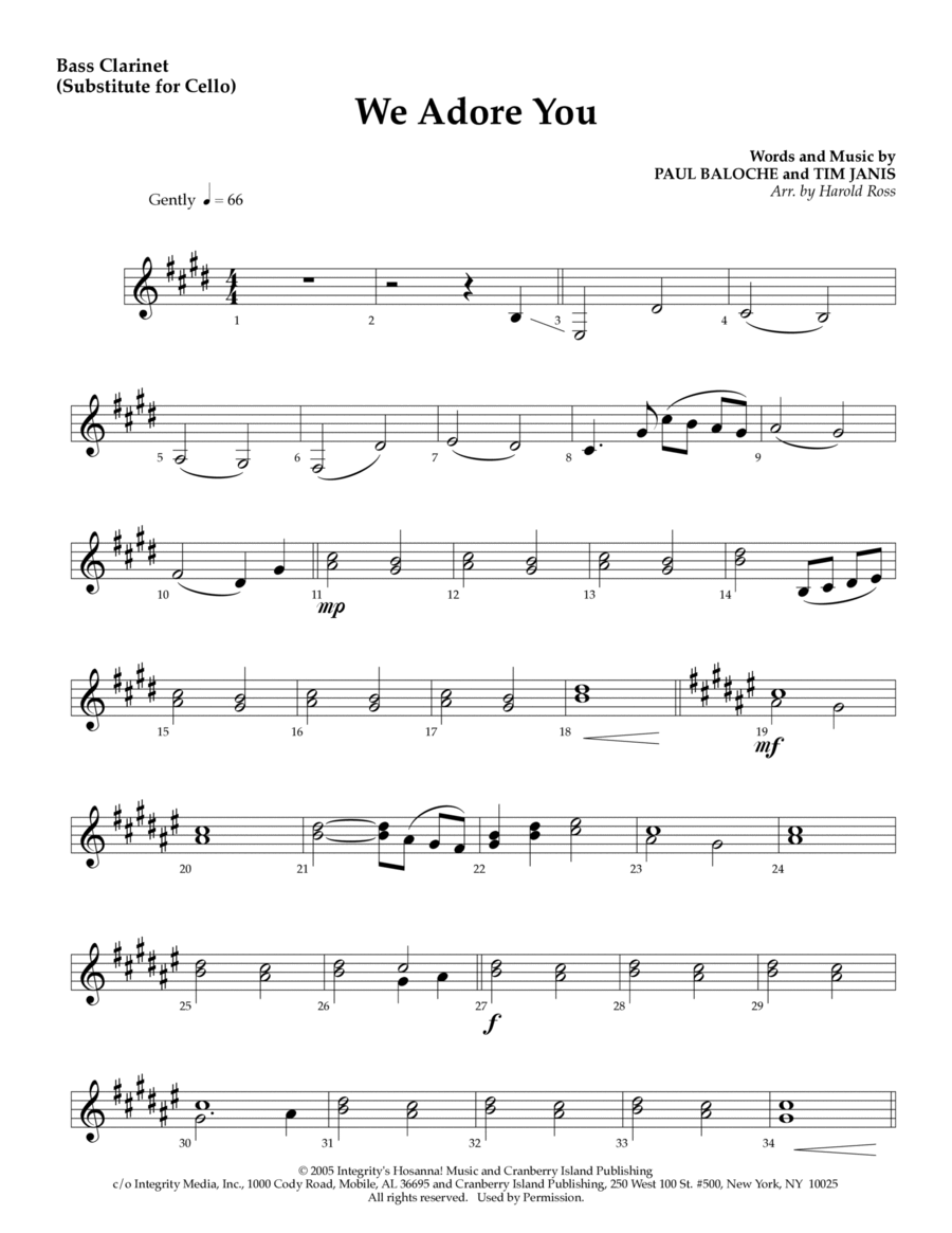 We Adore You - Bass Clarinet (Sub. Cello) Choir scores gallery preview page 1
