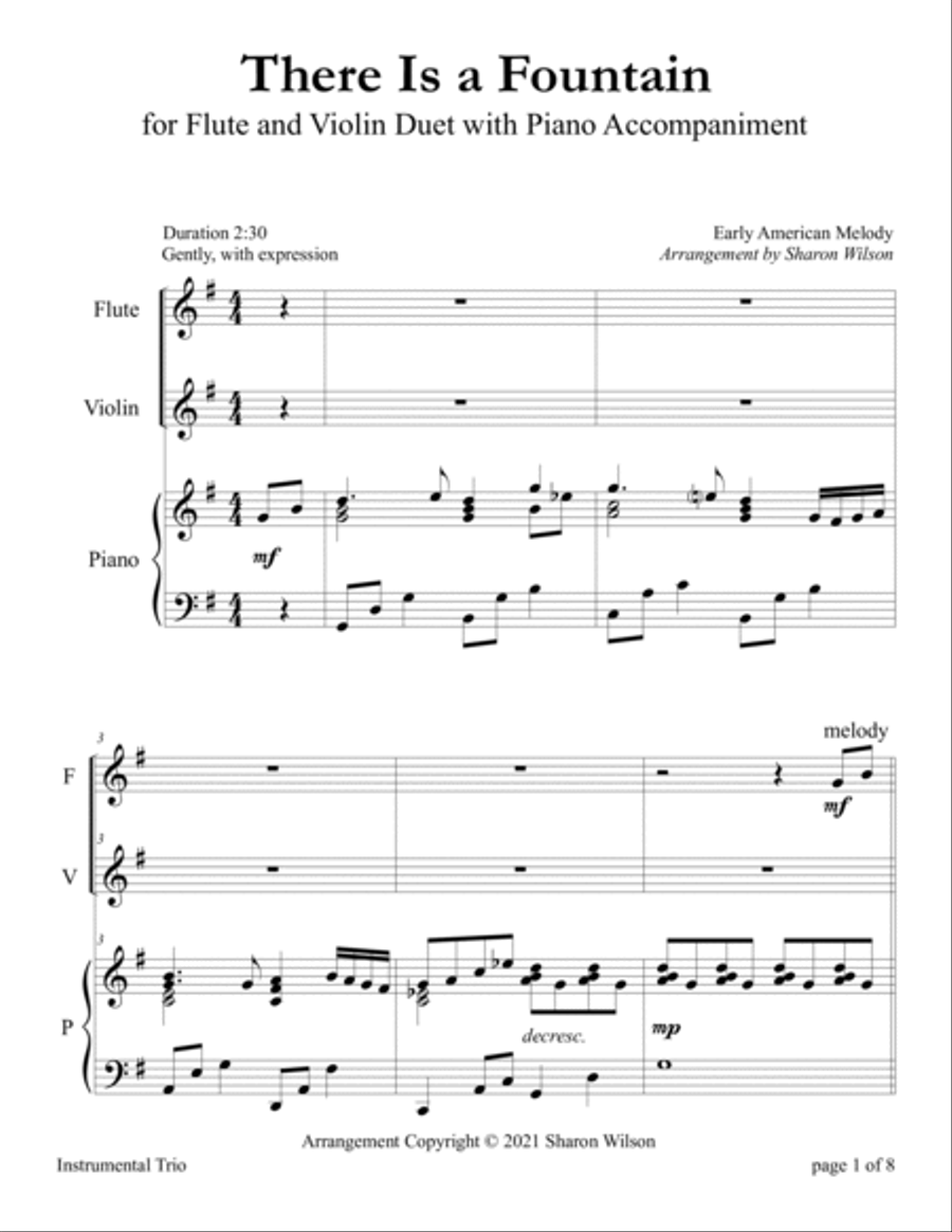 There Is a Fountain (for Flute and Violin Duet with Piano accompaniment) image number null