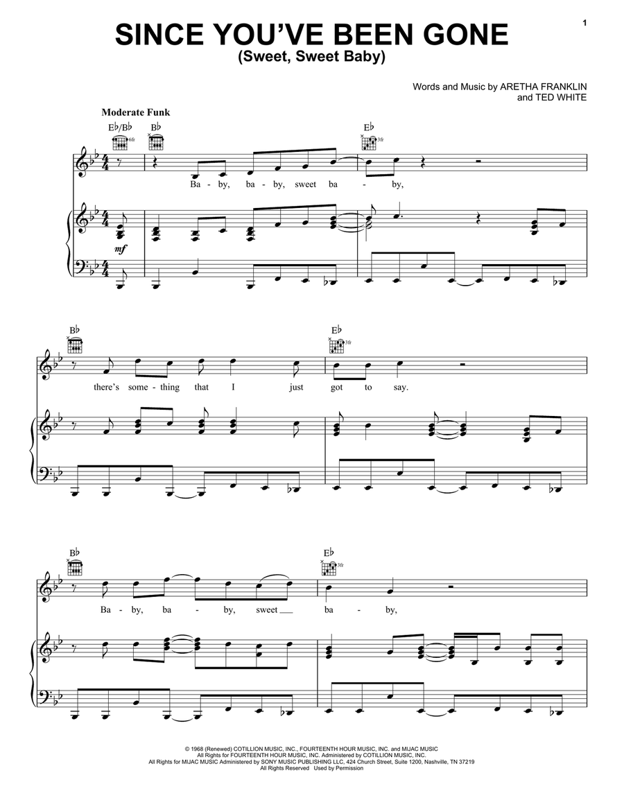Since You've Been Gone (Sweet, Sweet Baby) Piano, Vocal, Guitar scores gallery preview page 1