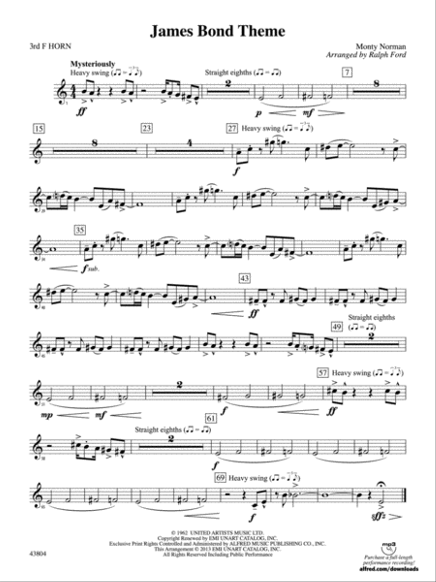 James Bond Theme: 3rd F Horn Full Orchestra scores gallery preview page 1
