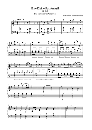 Mozart - Eine Kleine Nachtmusik - K.525 – Full Version For Piano Solo