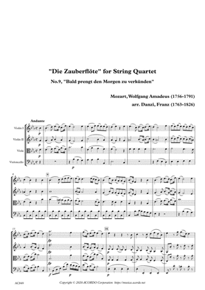 Book cover for "Die Zauberflöte" for String Quartet, No.9, "Bald prengt den Morgen zu verkünden"