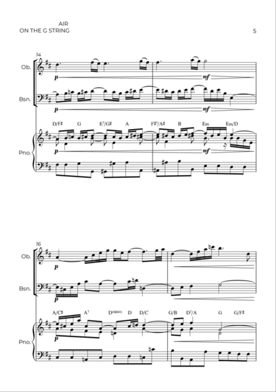 AIR ON THE G STRING - WIND PIANO TRIO (OBOE, BASSOON & PIANO) Small Ensemble scores gallery preview page 5