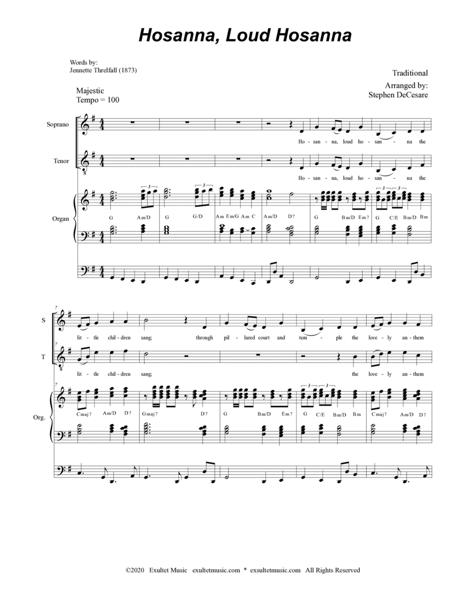 Hosanna, Loud Hosanna (Duet for Soprano and Tenor Solo - Organ accompaniment) image number null