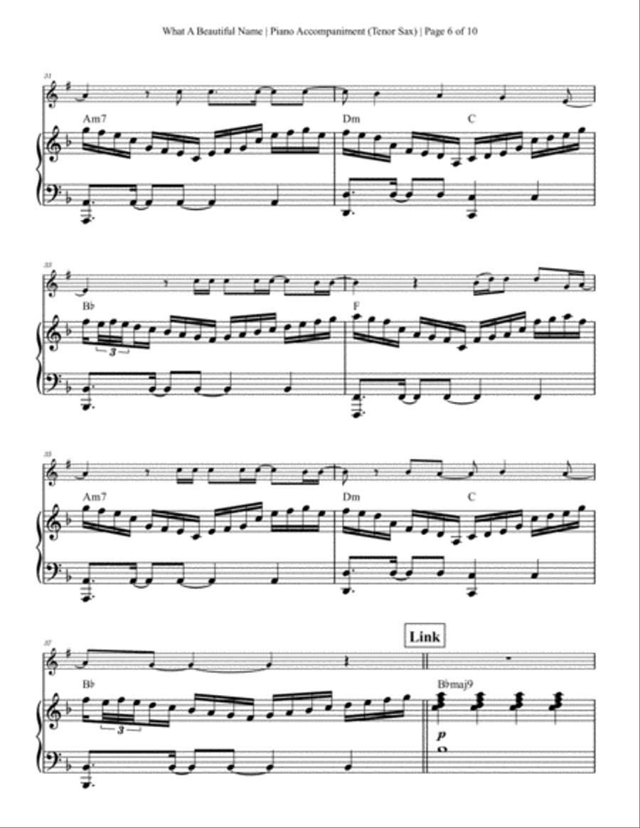 What A Beautiful Name Tenor Saxophone scores gallery preview page 6