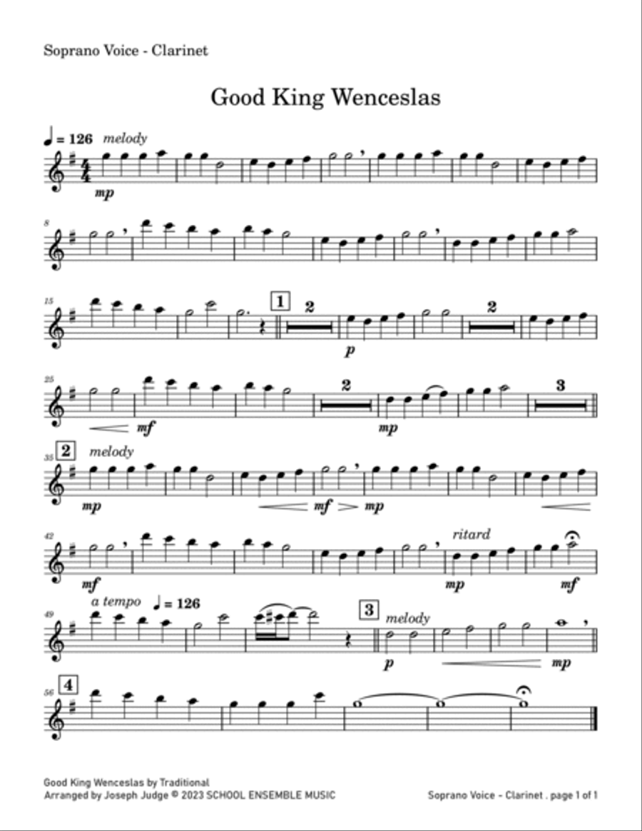 Good King Wenceslas for Clarinet Quartet in Schools Clarinet Quartet scores gallery preview page 4