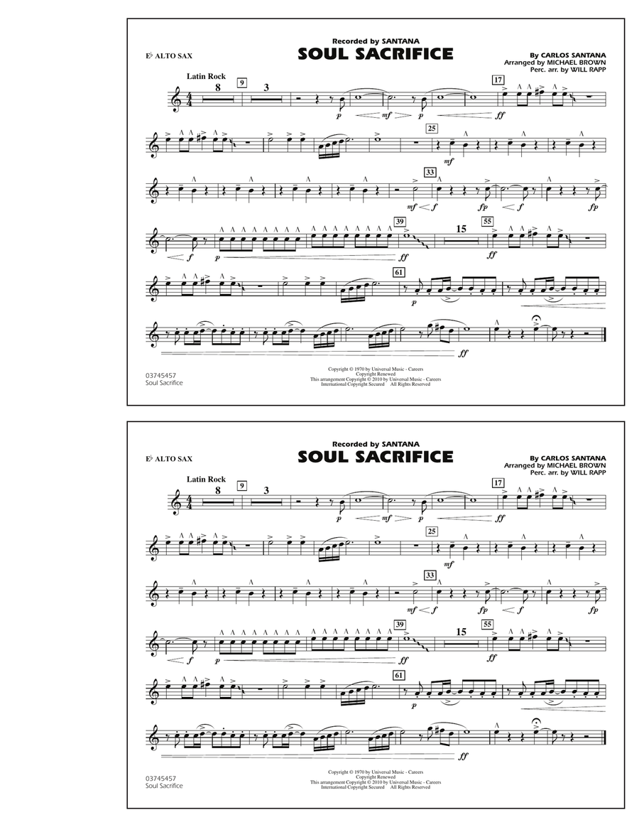 Soul Sacrifice - Eb Alto Sax Marching Band scores gallery preview page 1