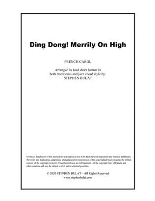 Ding Dong! Merrily On High - Lead sheet arranged in traditional and jazz style (key of Bb)