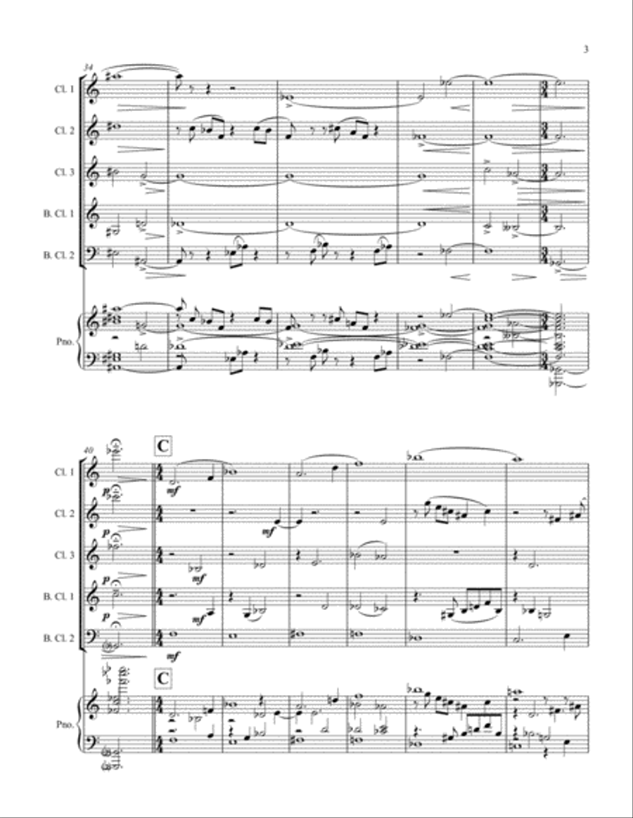 Nocturne #2 for 5 clarinets Clarinet Quintet scores gallery preview page 3