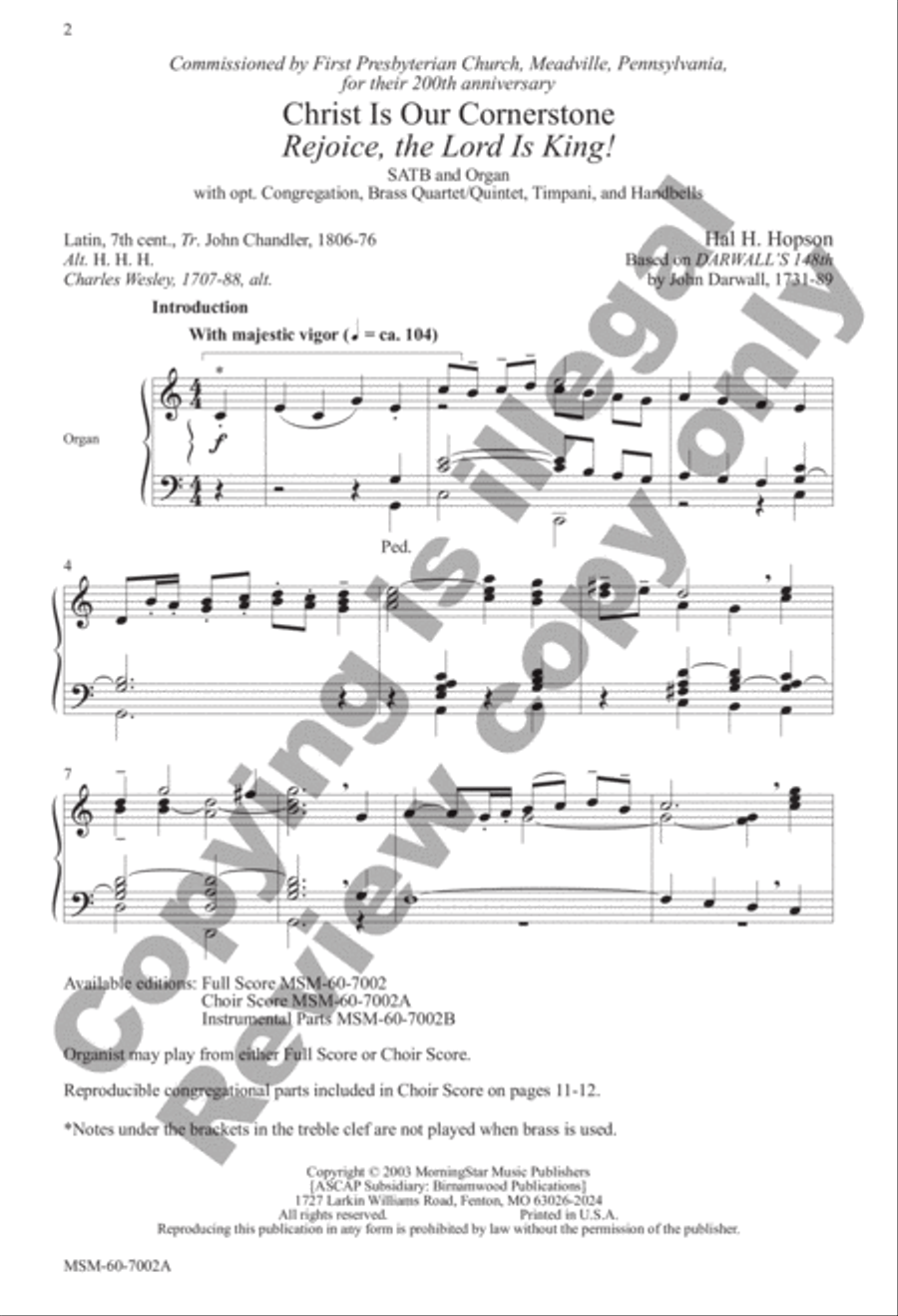 Christ Is Our Cornerstone Rejoice, the Lord Is King 4-Part scores gallery preview page 2