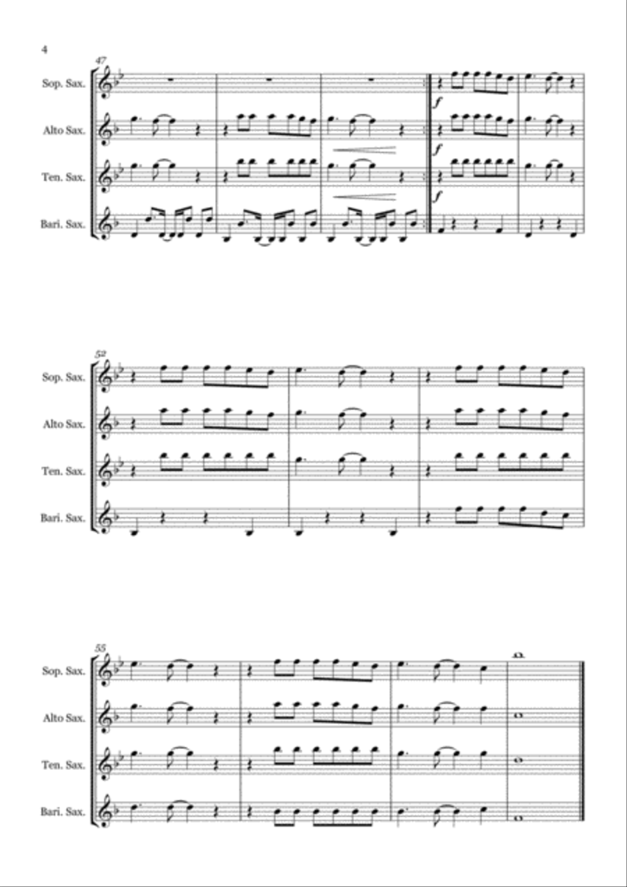 Can't Stop The Feeling from TROLLS Saxophone Quartet scores gallery preview page 4