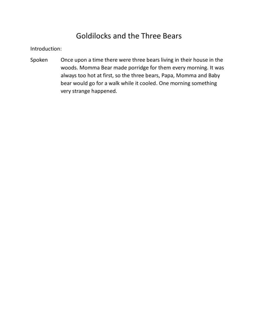 Goldilocks and the Three Bears Musical/Play Piano, Vocal, Guitar scores gallery preview page 1