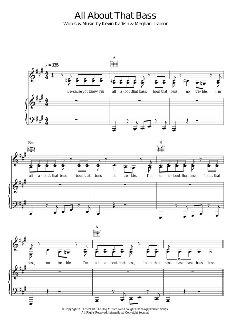 All About That Bass All About That Bass Piano, Vocal scores gallery preview page 1