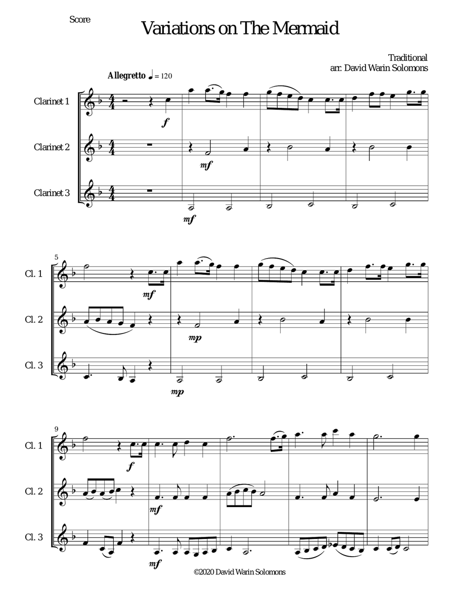 Variations on The Mermaid for clarinet trio