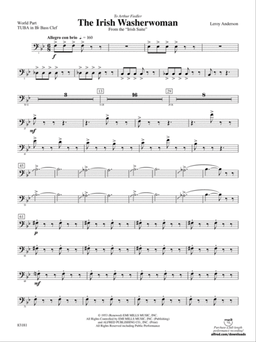 The Irish Washerwoman (from the Irish Suite): (World Part) B-flat Tuba B.C. Concert Band scores gallery preview page 1