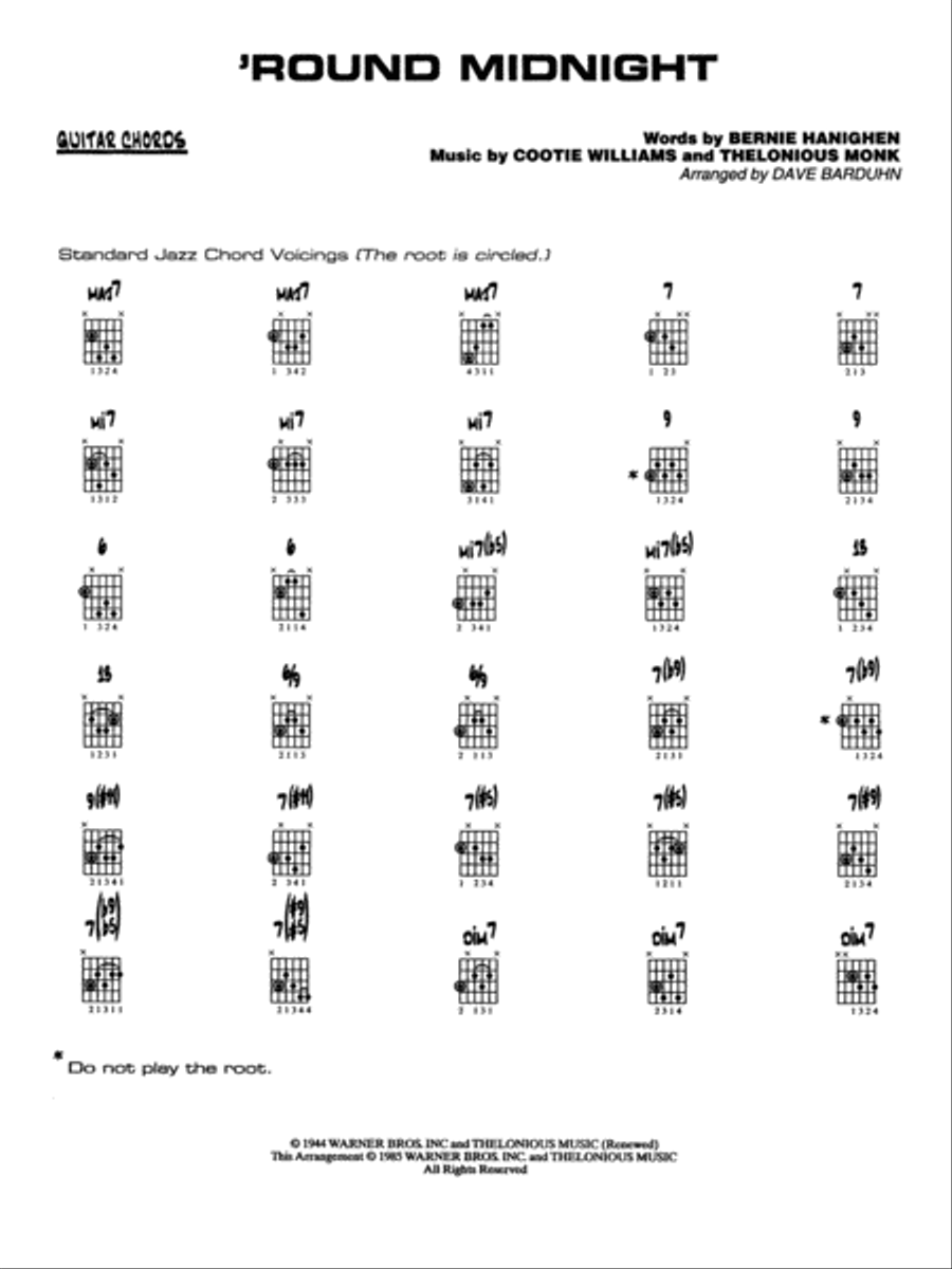 'Round Midnight: Guitar Chords Jazz Ensemble scores gallery preview page 1