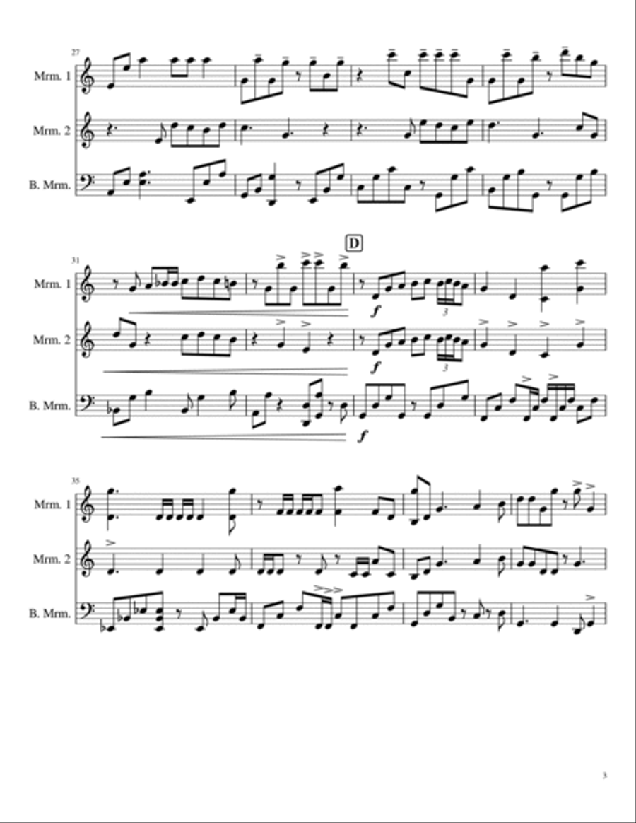Dire, Dire, Docks - For Marimba Trio Percussion Ensemble scores gallery preview page 3