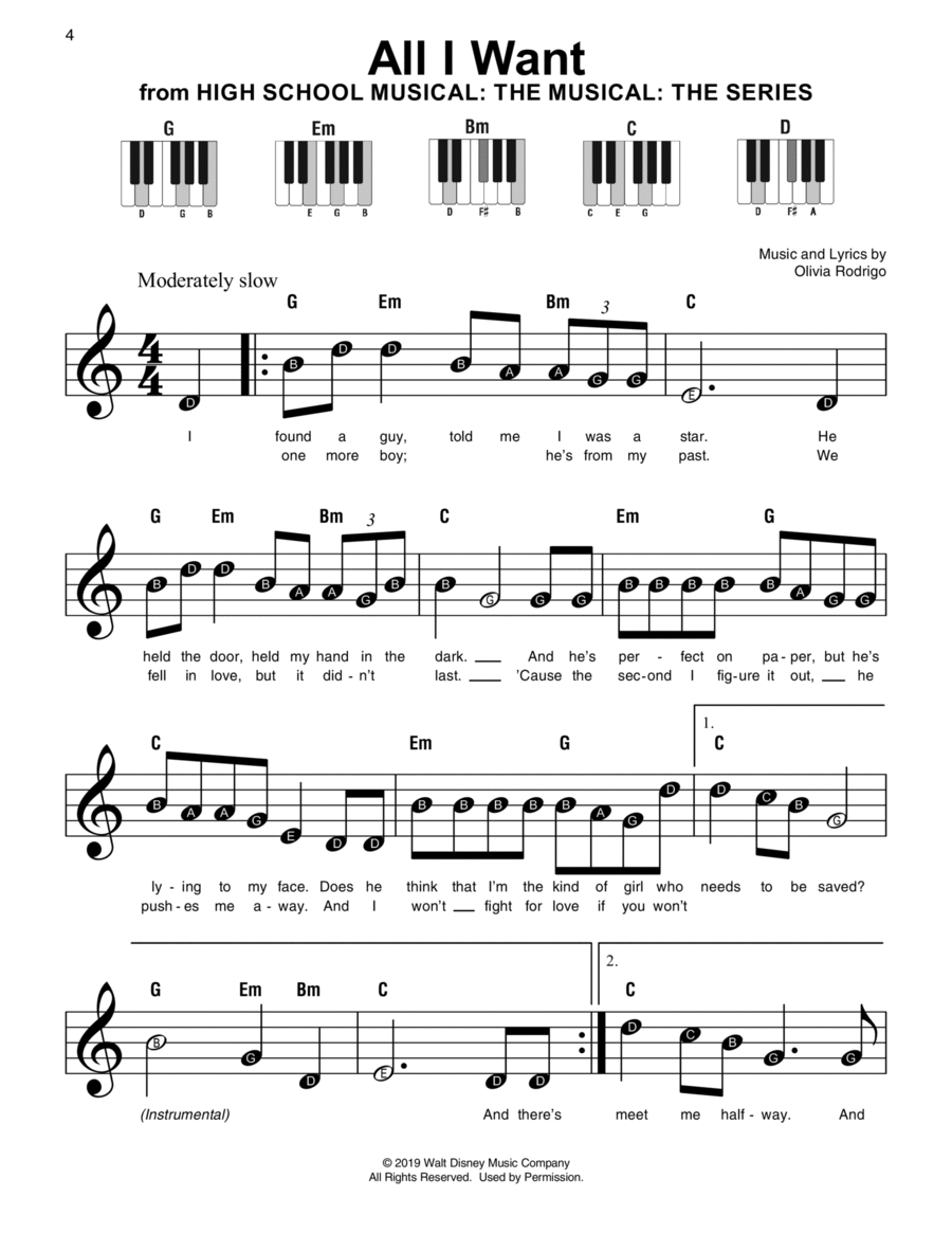 All I Want (from High School Musical: The Musical: The Series) Easy Piano scores gallery preview page 1