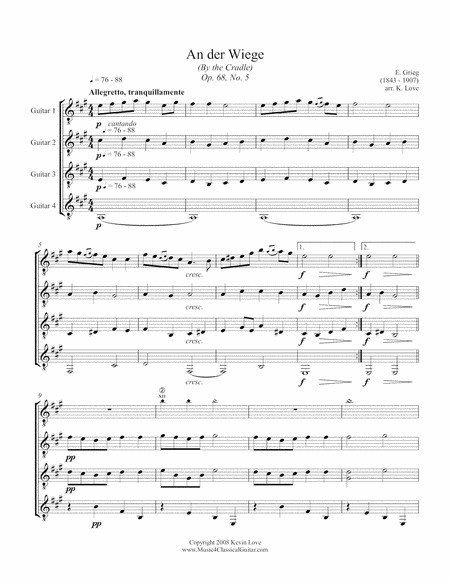 An der Wiege (By the Cradle), Op. 68 No. 5 (Guitar Quartet) - Score and Parts image number null