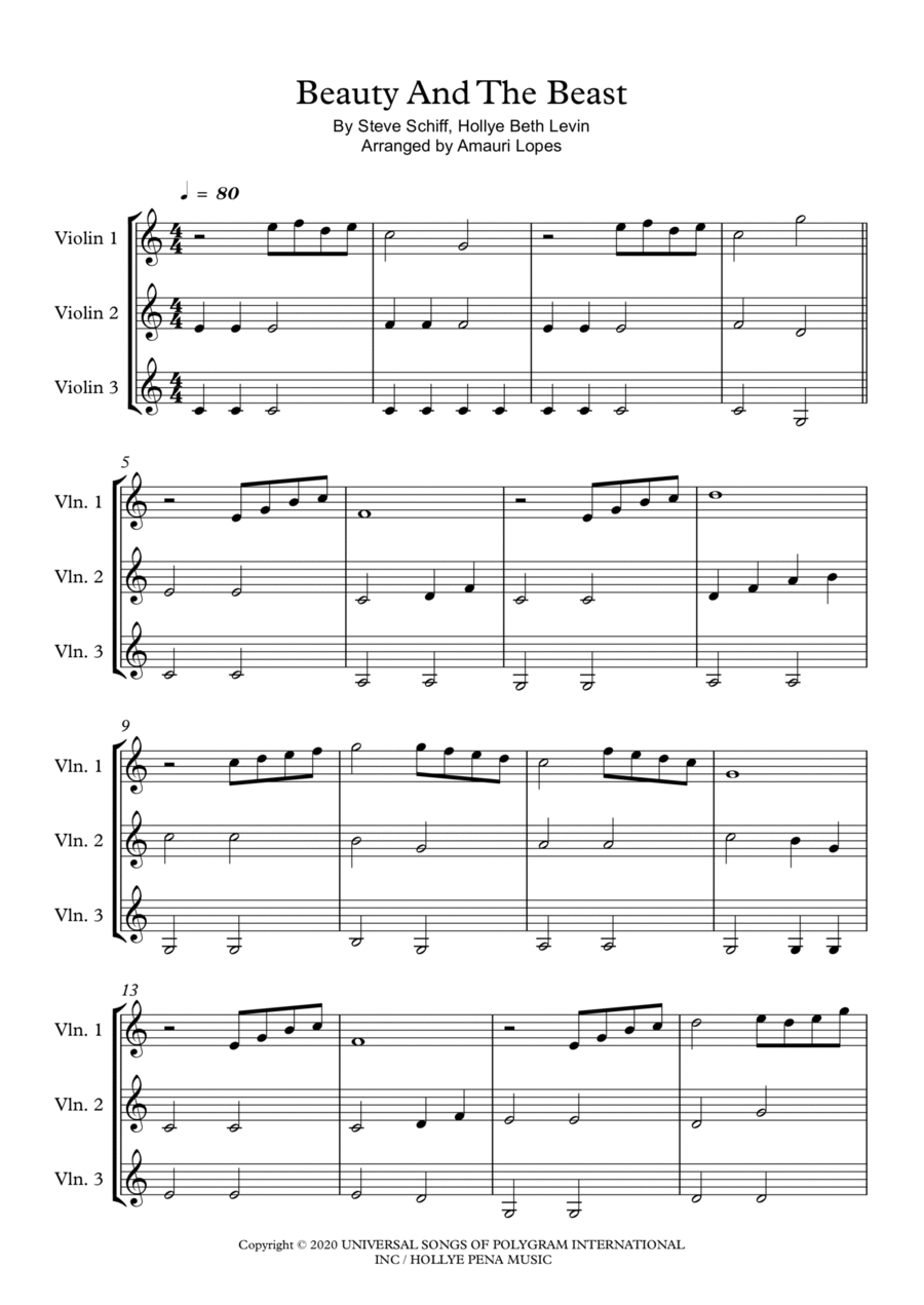 Beauty And The Beast Violin Solo scores gallery preview page 1