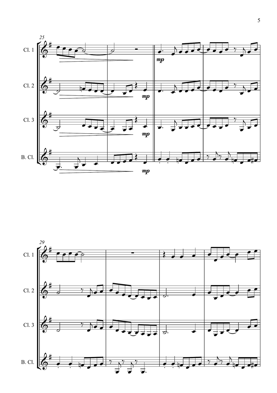 Carol of the Drum - for Clarinet Quartet Clarinet Quartet scores gallery preview page 5