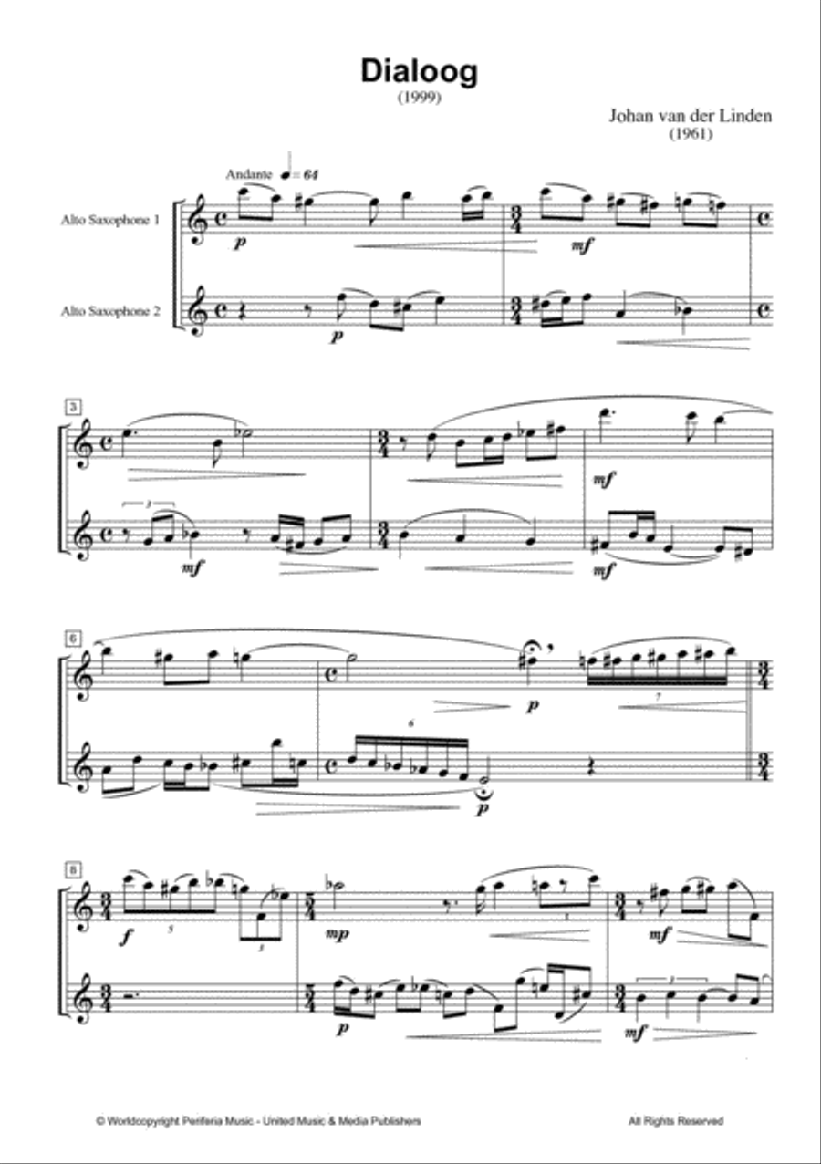 Dialoog for Two Alto Saxophones Woodwind Duet scores gallery preview page 2