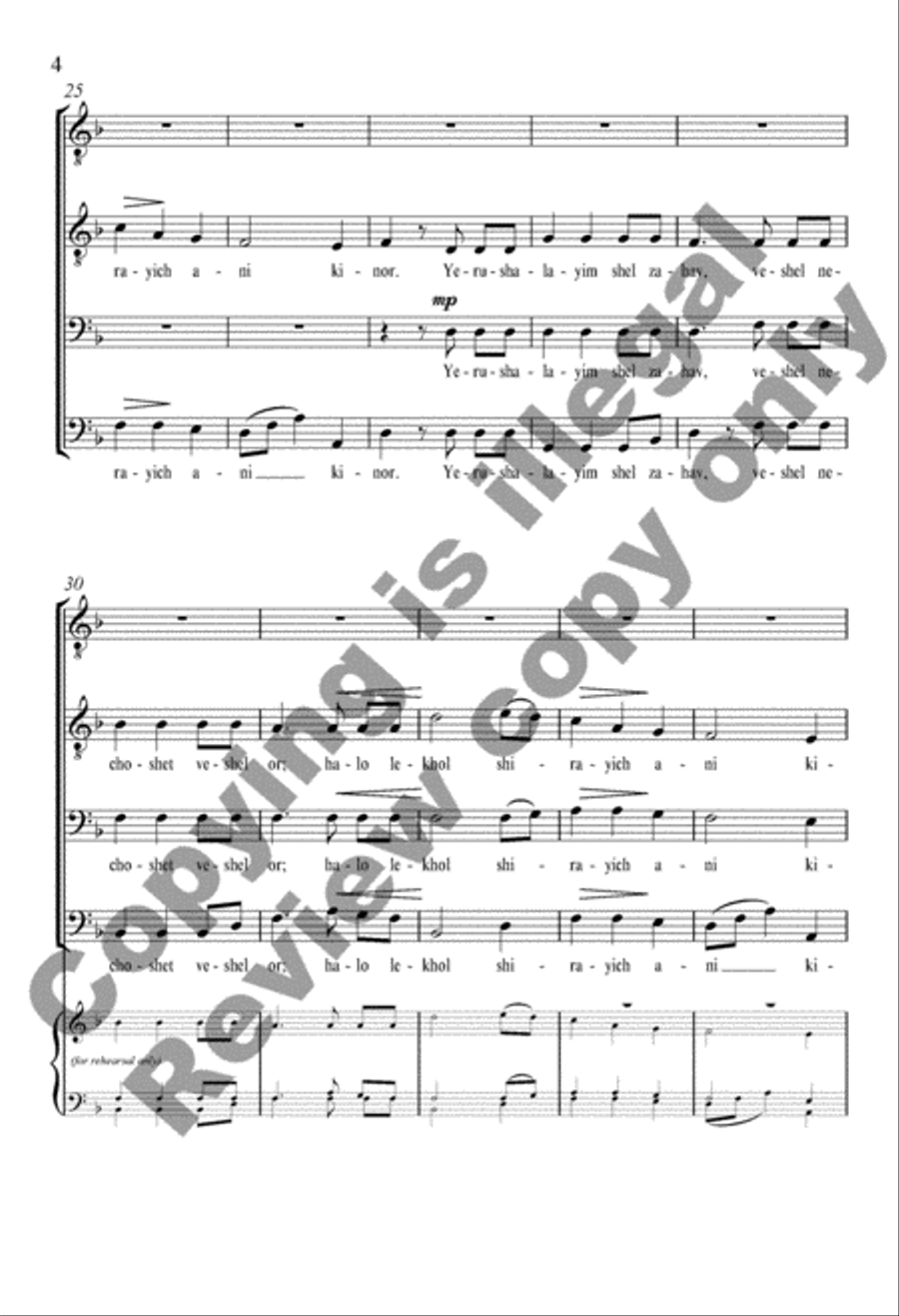 Yerushalayim Shel Zahav: (Jerusalem of Gold) TTBB scores gallery preview page 19