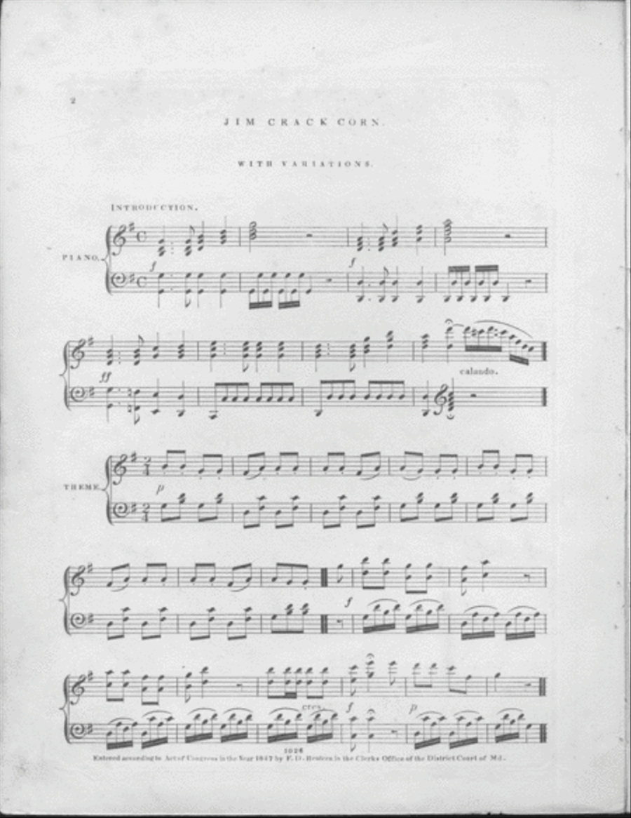 Ethiopian Airs. Jim Crack Corn Piano Solo scores gallery preview page 2