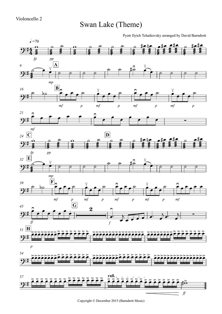 Swan Lake Theme for Cello Quartet Cello Solo scores gallery preview page 4