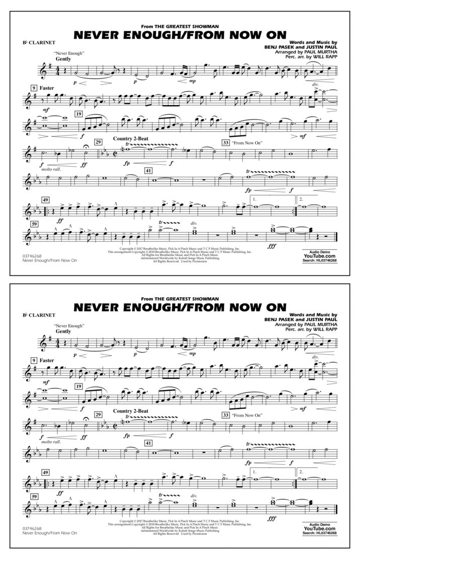 Never Enough/From Now On - Bb Clarinet