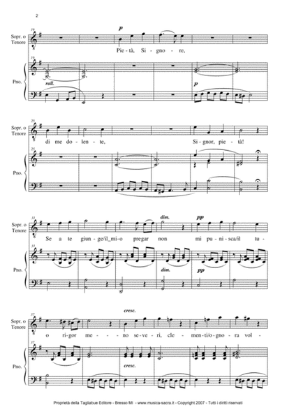 ARIA DI CHIESA - (Pietà Signore) for Tenor (or Soprano) and Piano image number null