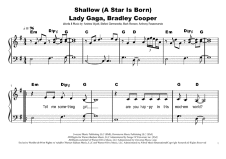Shallow (A Star Is Born) Modified Stave Notation with Audio image number null